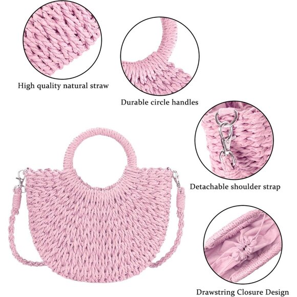 Woven Straw Beach Bag for Womem Top Handle Orange Crossbody and Shoulder Strap - Picture 4 of 6